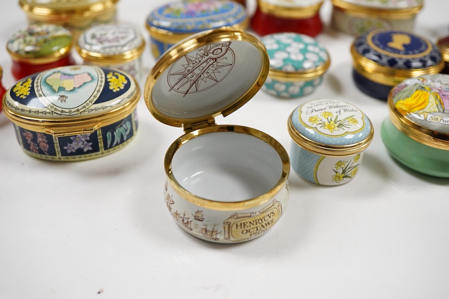 Seventeen enamel boxes - fourteen Halcyon days commemorative boxes and three others